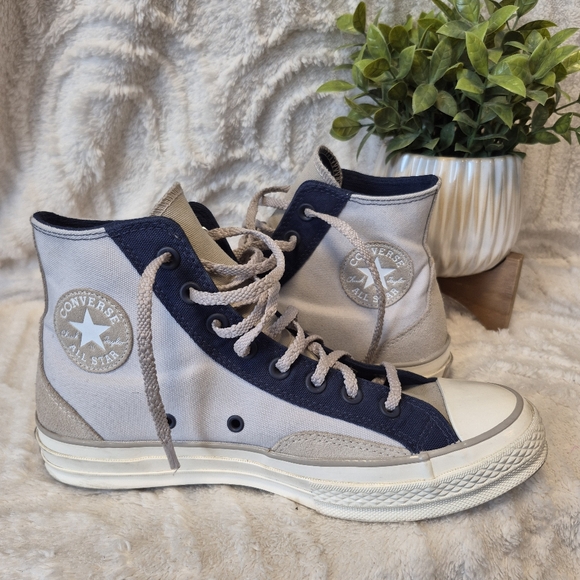 Converse Chuck 70 Court High Sneakers Beige/Navy Style# 171686C Men's Size 8 - Picture 3 of 13